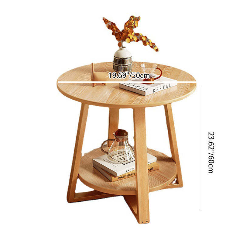 Modern Round Wood 2-Tier End Table