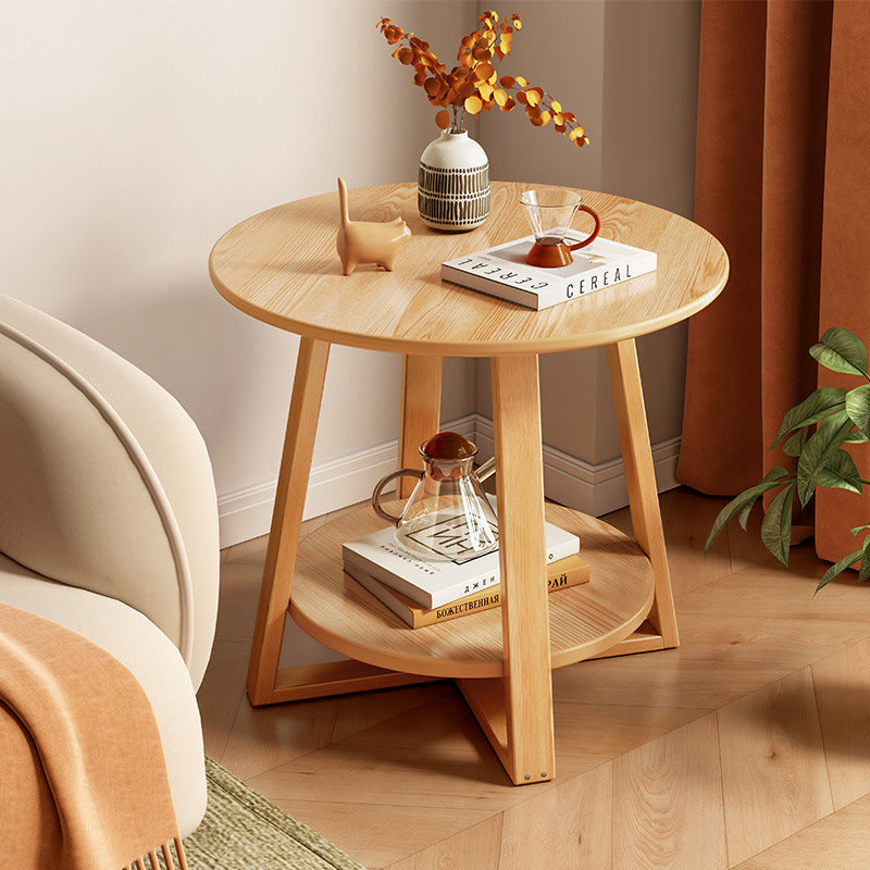 Modern Round Wood 2-Tier End Table — White