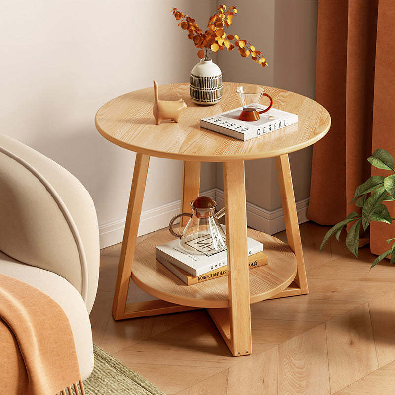 Modern Round Wood 2-Tier End Table — White