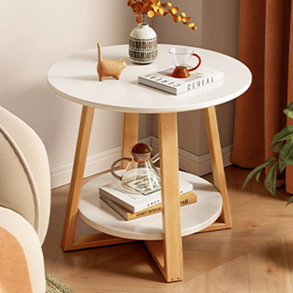 Modern Round Wood 2-Tier End Table — Wood Color
