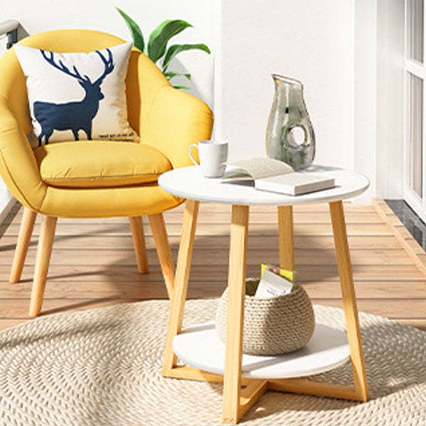 Modern Round Wood 2-Tier End Table