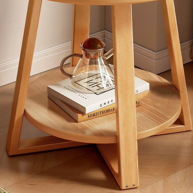 Modern Round Wood 2-Tier End Table