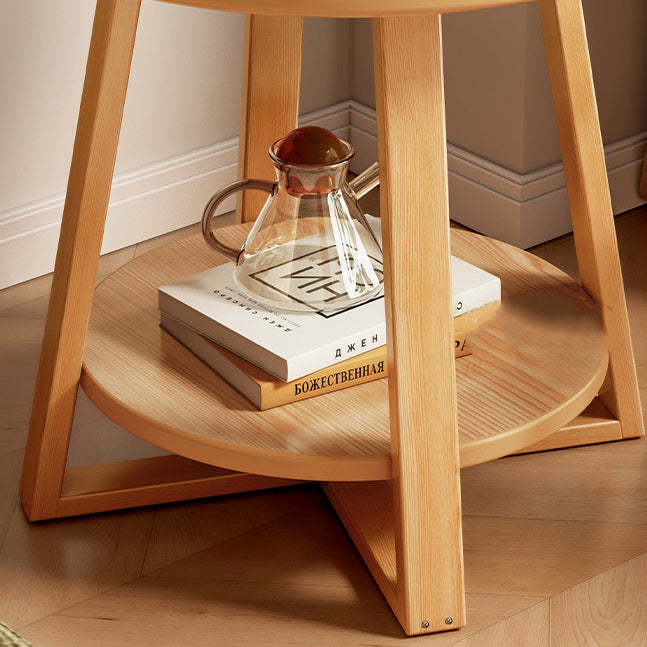 Modern Round Wood 2-Tier End Table