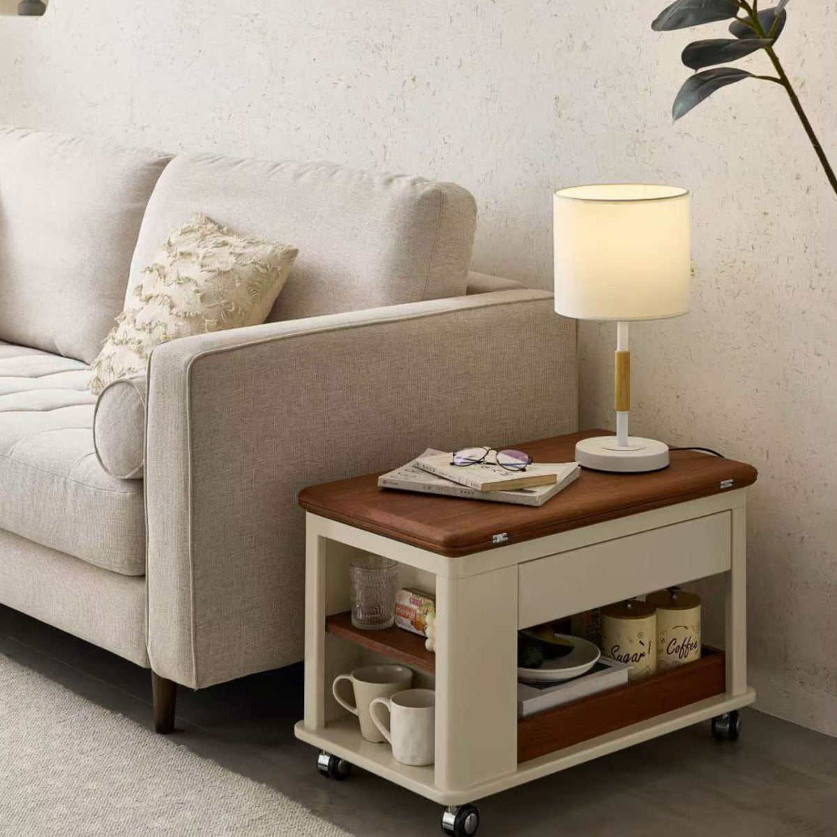 Nordic Rectangular Wood 2-Tier Coffee Table — Walnut Color