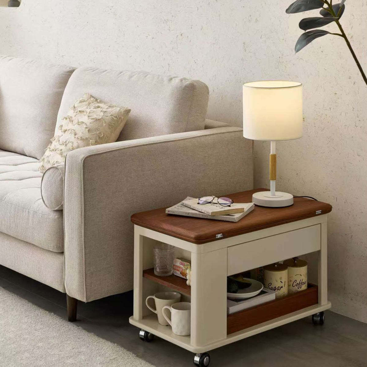 Nordic Rectangular Wood 2-Tier Coffee Table — Walnut Color