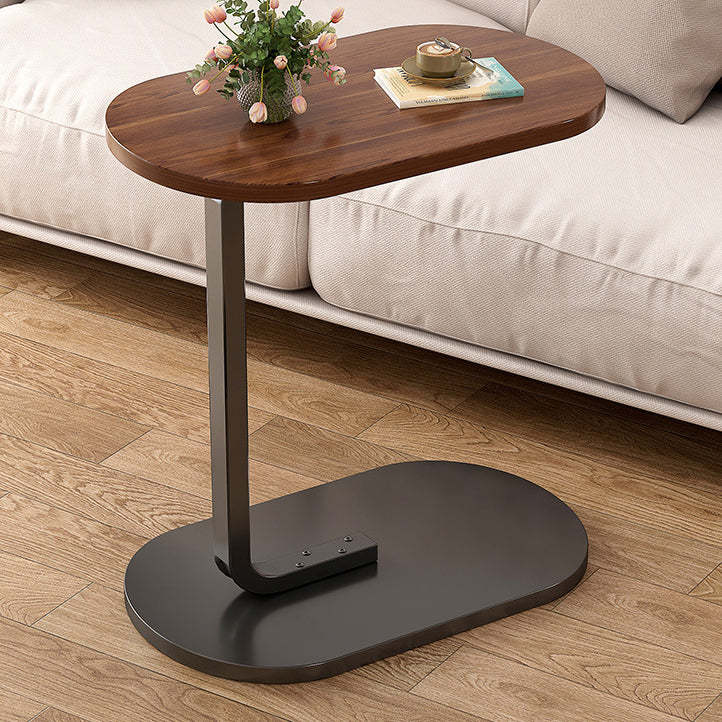 Minimalist Oval Iron Wood End Table — Black