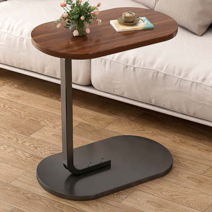 Minimalist Oval Iron Wood End Table — Black