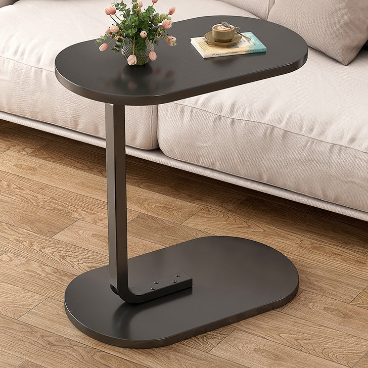 Minimalist Oval Iron Wood End Table — Wood Color & White