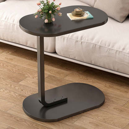 Minimalist Oval Iron Wood End Table — Wood Color & White