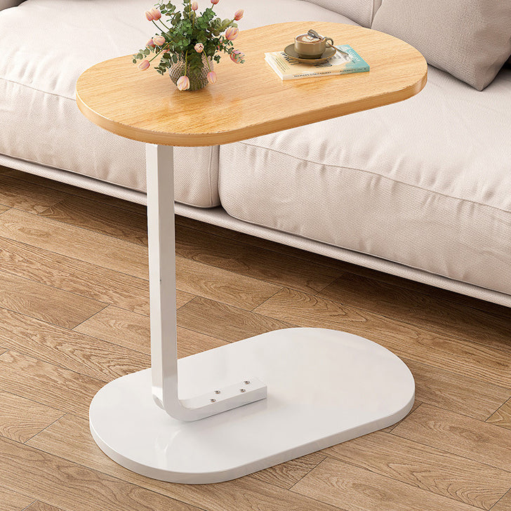 Minimalist Oval Iron Wood End Table — Walnut Color & Black