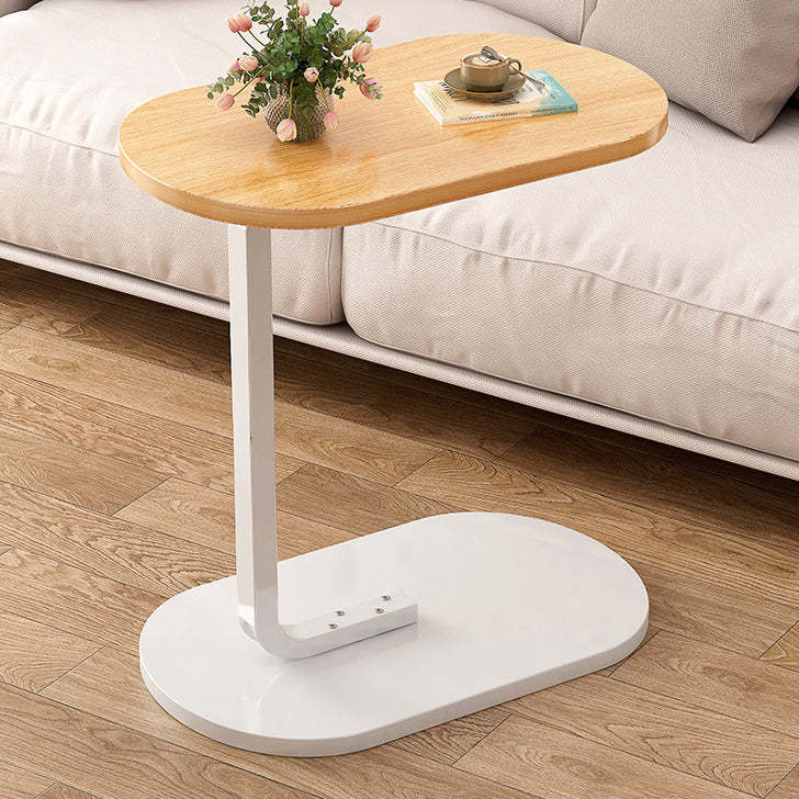 Minimalist Oval Iron Wood End Table — Walnut Color & Black