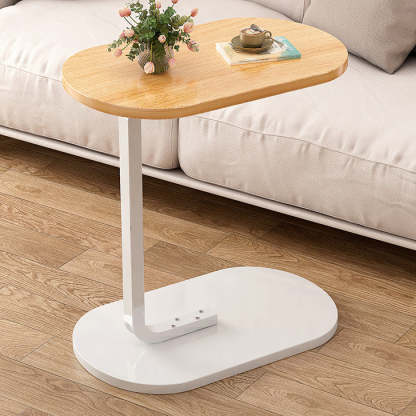 Minimalist Oval Iron Wood End Table — Walnut Color & Black