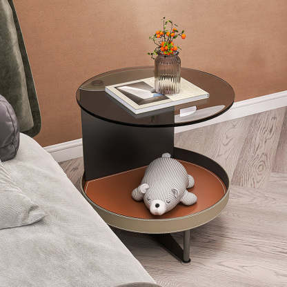 Nordic Iron Glass Leather 2-Tier End Table