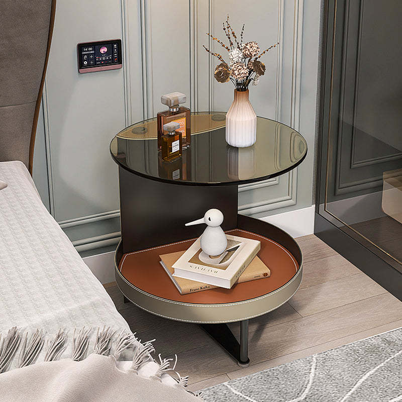 Nordic Iron Glass Leather 2-Tier End Table