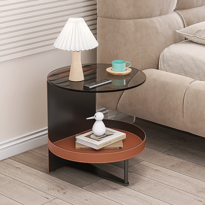Nordic Iron Glass Leather 2-Tier End Table