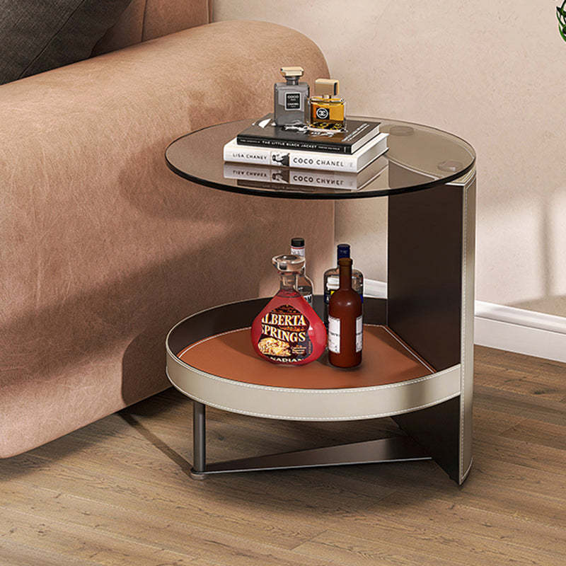 Nordic Iron Glass Leather 2-Tier End Table