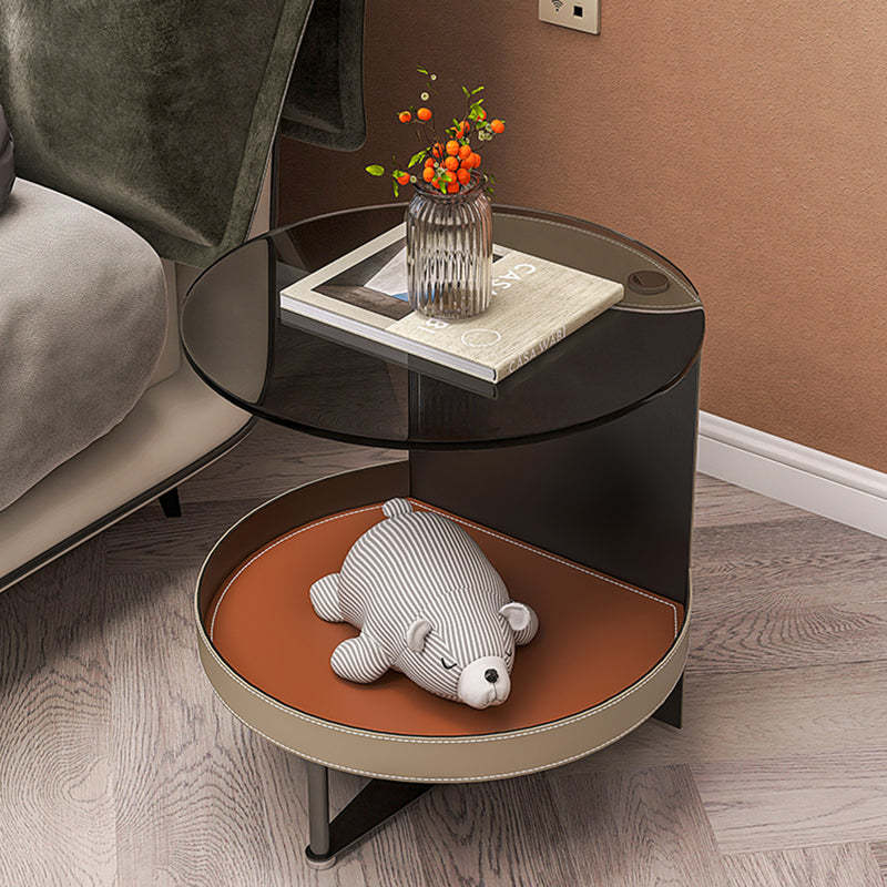 Nordic Iron Glass Leather 2-Tier End Table