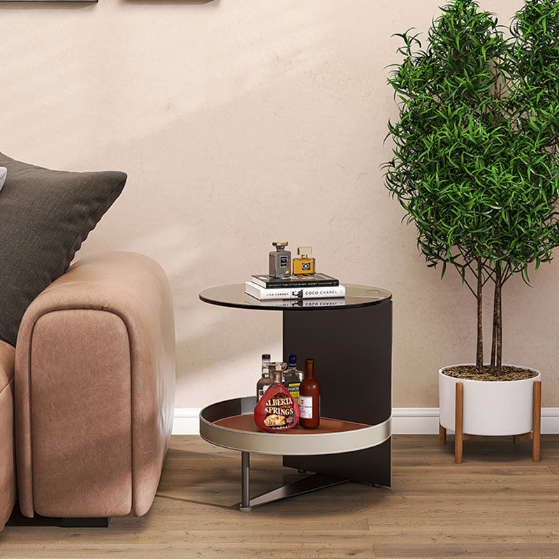 Nordic Iron Glass Leather 2-Tier End Table