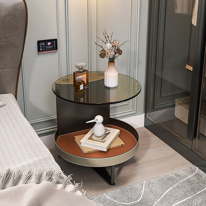Nordic Iron Glass Leather 2-Tier End Table