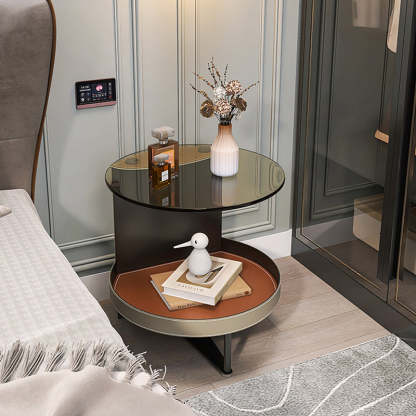 Nordic Iron Glass Leather 2-Tier End Table