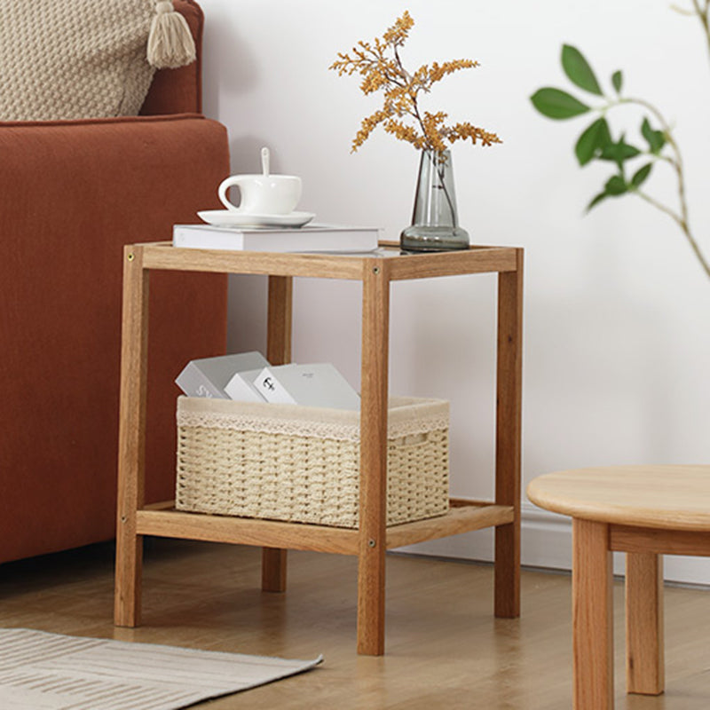 Japanese Wood Glass 2-Tier End Table