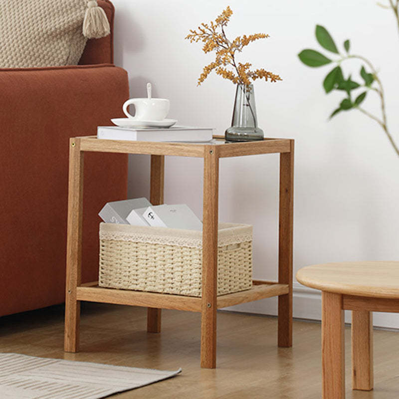 Japanese Wood Glass 2-Tier End Table