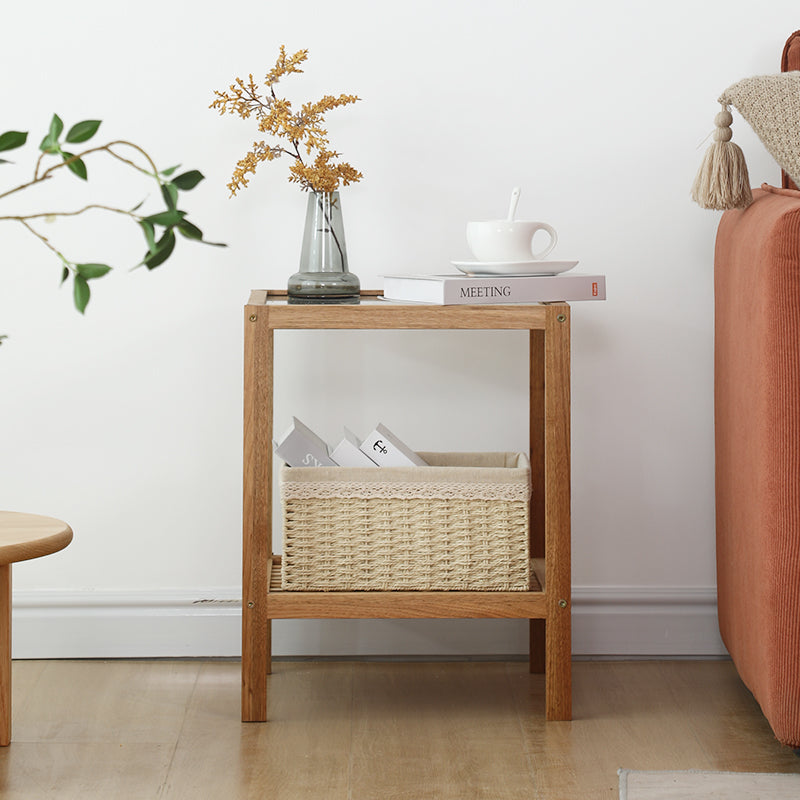 Japanese Wood Glass 2-Tier End Table