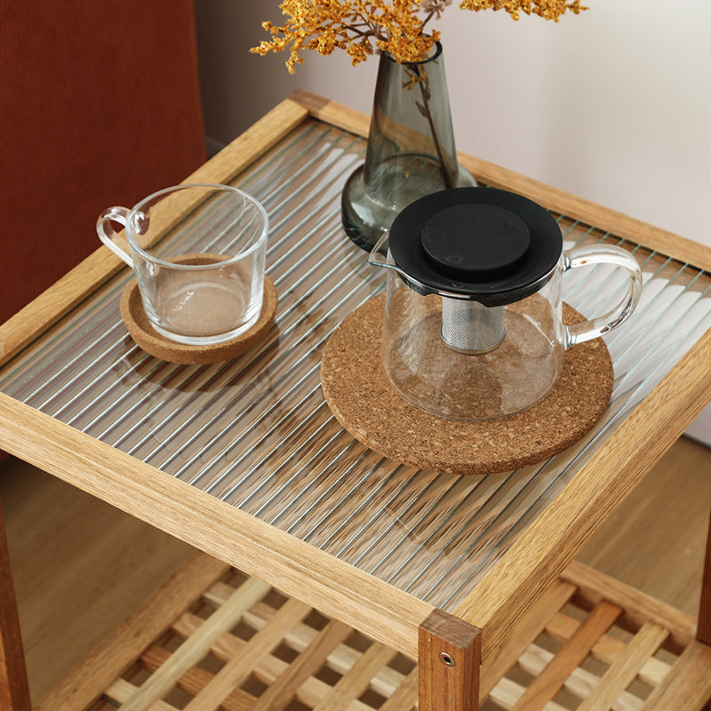 Japanese Wood Glass 2-Tier End Table
