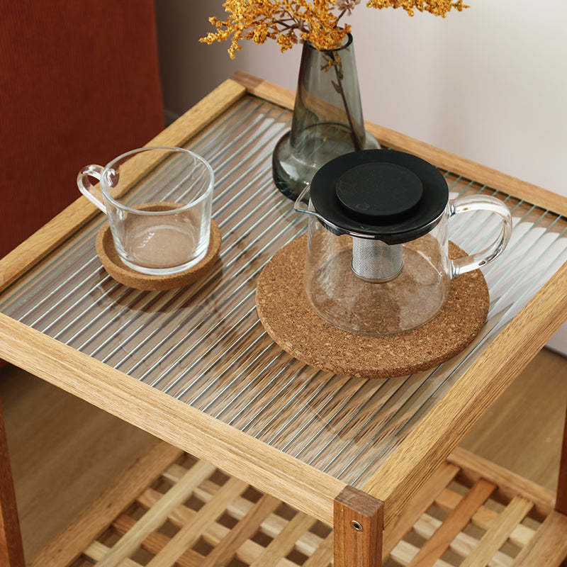 Japanese Wood Glass 2-Tier End Table