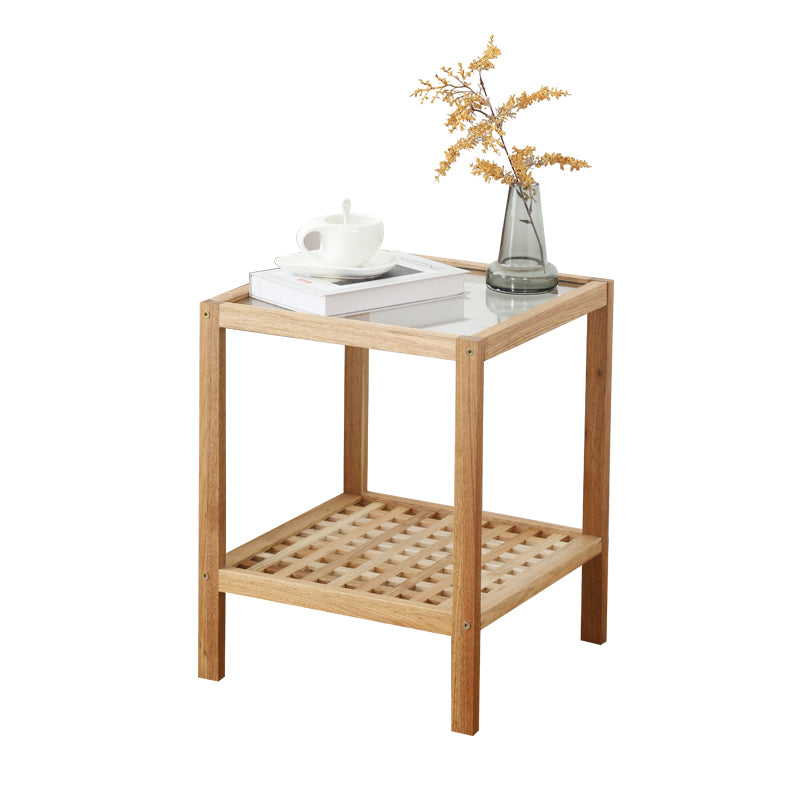 Japanese Wood Glass 2-Tier End Table