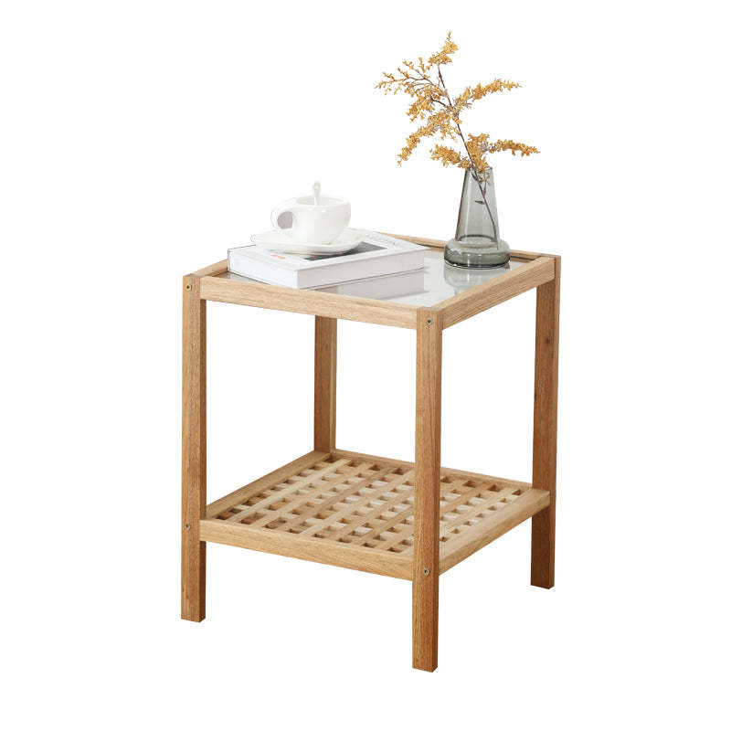Japanese Wood Glass 2-Tier End Table