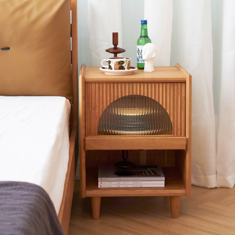 Japanese Wood Glass 1-Drawer End Table