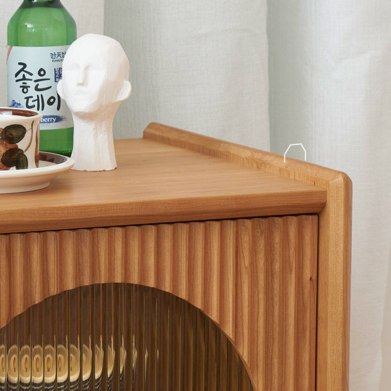 Japanese Wood Glass 1-Drawer End Table