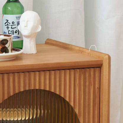Japanese Wood Glass 1-Drawer End Table