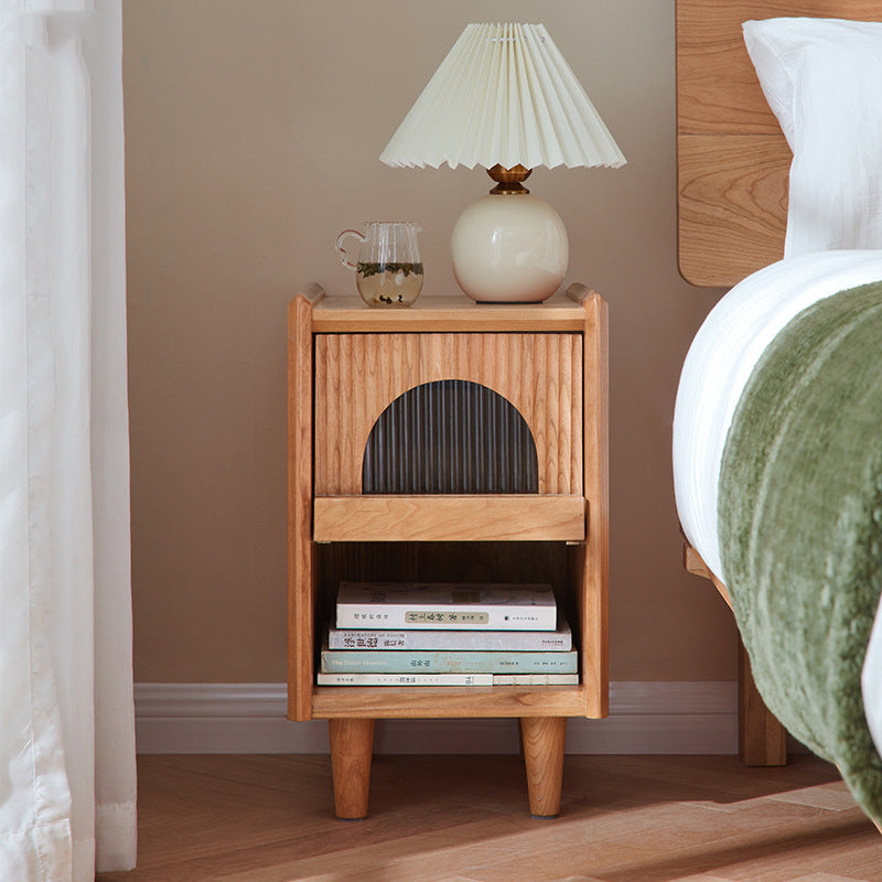 Japanese Wood Glass 1-Drawer End Table