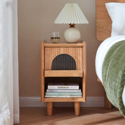 Japanese Wood Glass 1-Drawer End Table — Wood Color