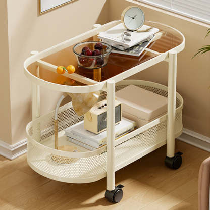 Nordic Oval Iron Glass 2-Tier End Table