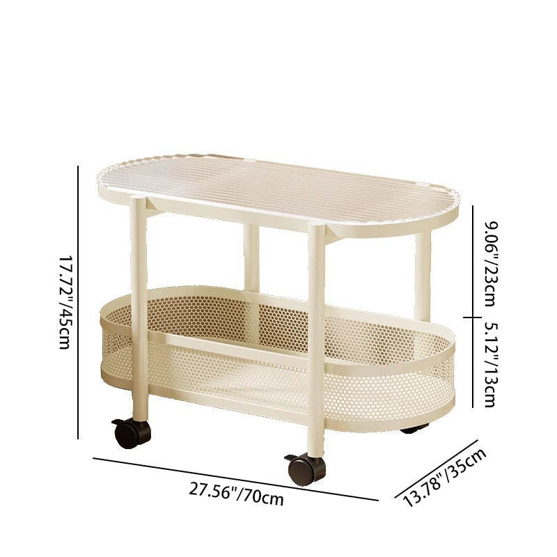 Nordic Oval Iron Glass 2-Tier End Table — Black & Tea Color