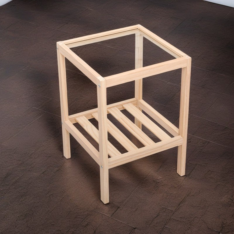 Minimalist Wood Glass 2-Tier End Table