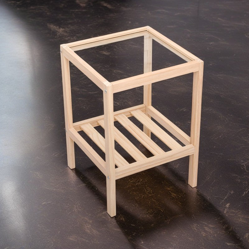 Minimalist Wood Glass 2-Tier End Table