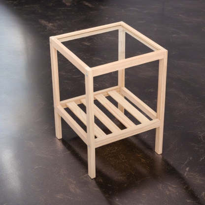 Minimalist Wood Glass 2-Tier End Table