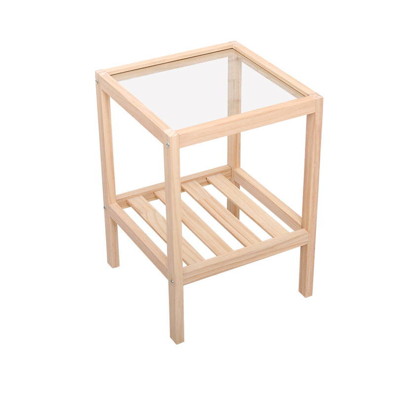 Minimalist Wood Glass 2-Tier End Table
