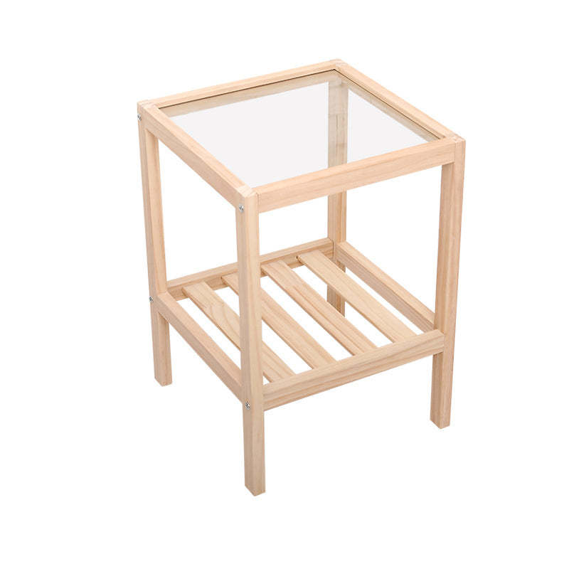 Minimalist Wood Glass 2-Tier End Table
