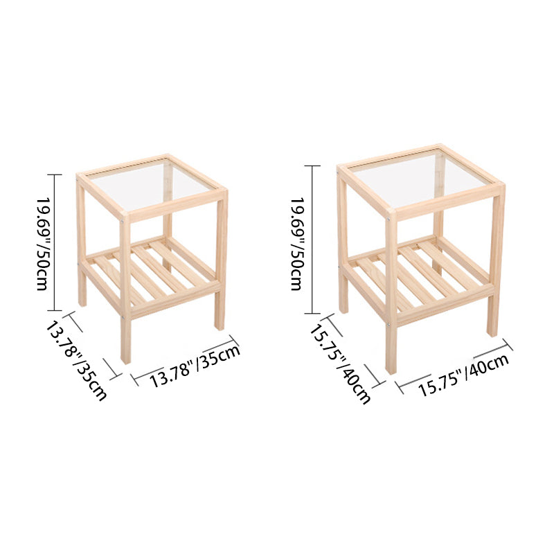 Minimalist Wood Glass 2-Tier End Table