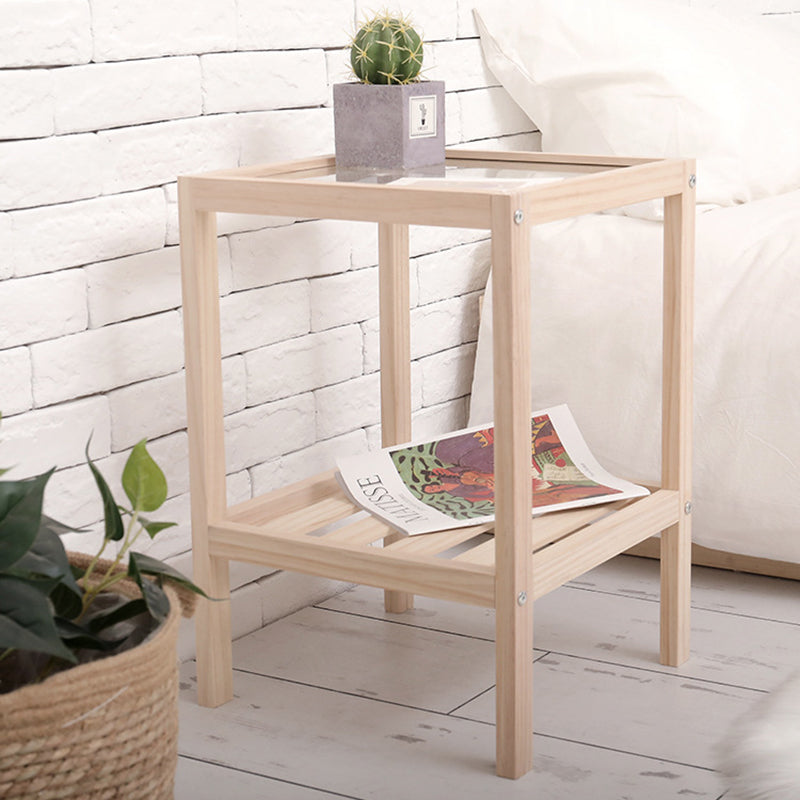 Minimalist Wood Glass 2-Tier End Table