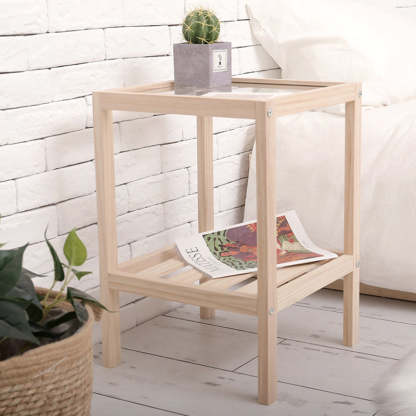 Minimalist Wood Glass 2-Tier End Table — Wood Color