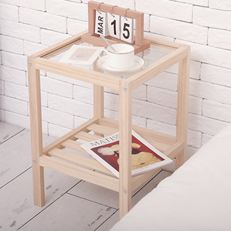 Minimalist Wood Glass 2-Tier End Table — Wood Color