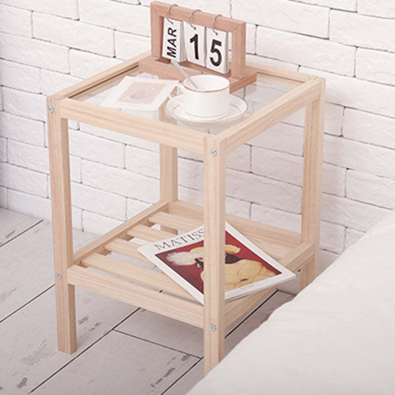 Minimalist Wood Glass 2-Tier End Table — Wood Color