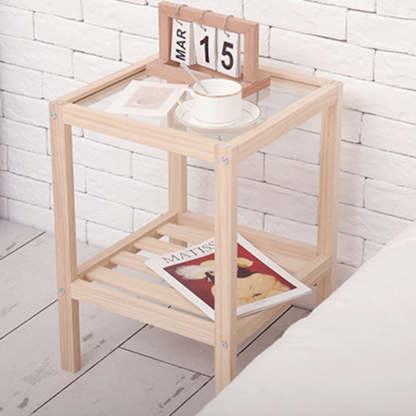 Minimalist Wood Glass 2-Tier End Table — Wood Color