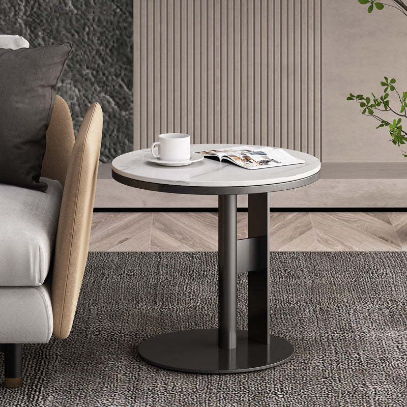 Luxury Round Iron Rock Slab Coffee Table — White